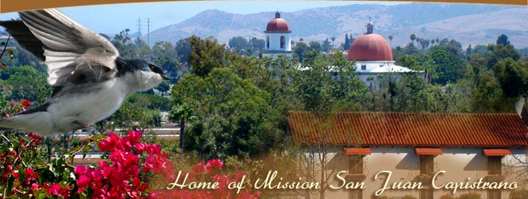 View of San Juan Capistrano with Mission in background